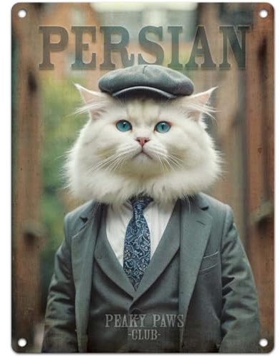 Small (150 x 200mm) Metal Sign - Peaky Paws Club - Persian Cat