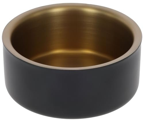 Kerbl Pet Golden Stainless Steel Bowl for Dogs and Cats, Stainless Steel, Temperature Regulating, Non-Slip, Dishwasher Safe, Black/Gold, 5.7 cm