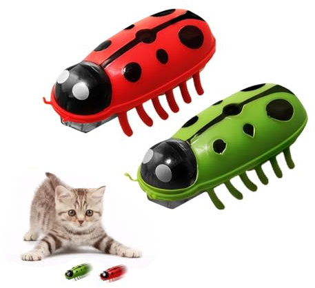 letcdfer 2 Stück Mini Käfer, Katzenspielzeug Interaktiv Käfer, Elektrisches Interaktives Spielzeug für Katzen Hund Katze Maus Fluchthindernis automatisches Umdrehen Haustier Lustiges Spielspielzeug