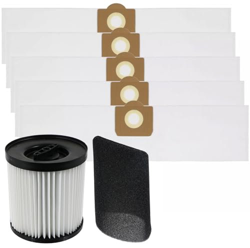 SPARES2GO Manchon de filtre à cartouche + 5 sacs à poussière SMS pour aspirateur Titan TTB774VAC TTB775VAC TTB776VAC TTB777VAC 16L 20L 30L 40L