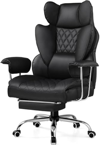 LUCKRACER Gaming Chair, Executive Office Chair Ergonomic Computer Chairs with footrest, Spring Lumbar Support, Height Adjustable 360°-Swivel Reclining PU for Home Office or Gaming,Black