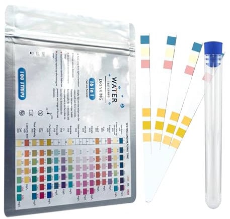 100 Stück 9 in 1 Aquarium Teststreifen Trinkwasser Testband Haushalte und Teiche zum Testen von Eisen Kupfer Nitrat Nitrit Chlor Gesamthärte Gesamtalkalität Karbonat pH für