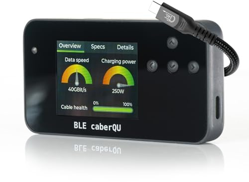 BLE caberQU Digitaler USB-C-Kabeltester, USB PD 3.0/3.1/3.2 eMarker-Anzeige, 25-polige Kontinuitäts-Pinbelegung, USB 2/3/4, Kabelwiderstand, iOS & Android App (BLE caberQU Sicherheitsset)