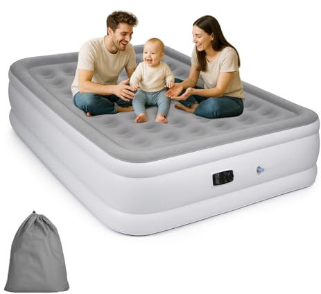 Chiidou King Air Mattress with Built-in Electric Pump, 18.5 Raised Comfort Blow up Inflatable Mattress for Guests, Air Bed Airbed with Flocked Surface for Camping Home Use, 200x154x47cm