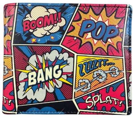 Mala Leather Pop Comic Printed Wallet – Fun Cartoon Design, Genuine Leather Bifold, RFID Protected, 8 Card Slots, Gift Boxed