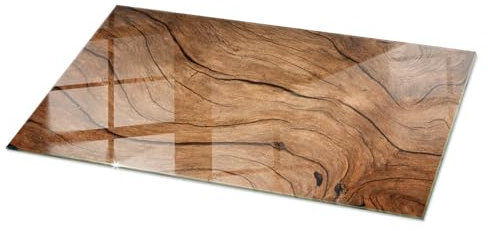 Tulup Glastischplatte 140x70 cm Rechteckige Gehärtetes Glas Modernes Design Tafelglas für Küche und Esszimmer Auswechselbare Platte Dekoration Geschliffene Kanten - Motiv Naturholz
