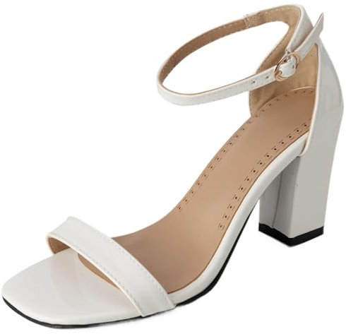 CUTEHEELS Sandali aperti da donna con tacco a blocco, bianco, 52 EU