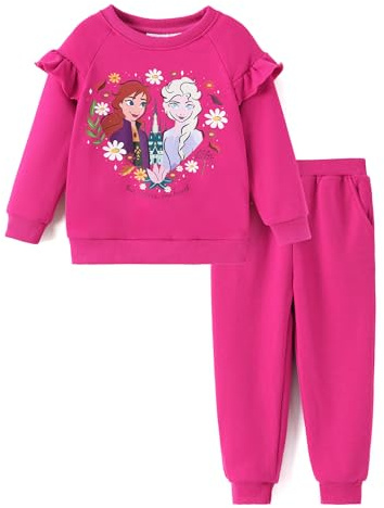 Disney Ensemble de vêtements pour petite fille La Reine des neiges avec chemise à manches longues et pantalon à poche pour l'automne, Rose vif givré, 3-4 ans