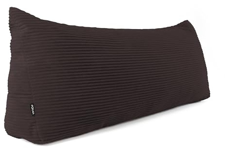 POKAR Rückenkissen | Cord Keilkissen 200x50x20 cm | Lesekissen für Bett und Sofa | Sofakissen für Rückenlehne | Groß Wandkissen Couchkissen mit Seitentaschen | Oeko Tex 100 Zertifiziert | Braun