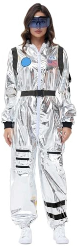 RUITOTP Astronaut Kostüm,Silber Weltraum Astronauten Kostüm,Astronautenoverall,Astronautenkostüm Erwachsene,Overall Unisex Weltall Kostüm,für Cosplay Karneval Faschings Halloween
