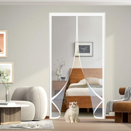 Rideau de Porte Thermique 108 x 221 cm Anti Froid Transparent Coupe-Vent, Fermeture Automatique, Sans Percage Rideau de Porte Imperméable pour Balcon Bain Salon, A