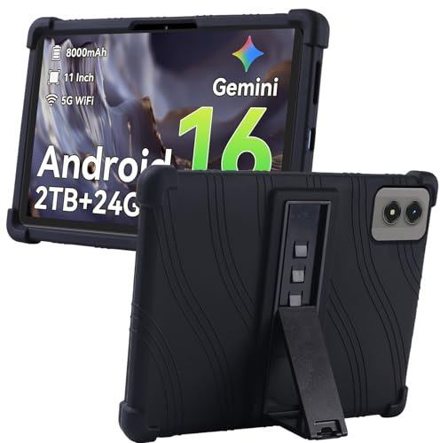 MEMELOKA Hülle für TABWEE T50 Tablet/TABWEE T30/Android 16 Tablet 11 Zoll, Weiche und Leichte Silikon Stoßfest Schutzhülle mit Ständer[rutschfest][Kratzfest], Schwarz