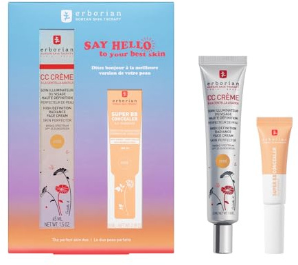 ERBORIAN | Perfekte Haut Duo-Set | CC Cream Clair 45ml & Super BB Concealer Clair 10ml | Ebenmäßiger Teint & Verfeinerte Haut | Ideal gegen Augenringe, Rötungen & Unreinheiten | Natürliches Finish