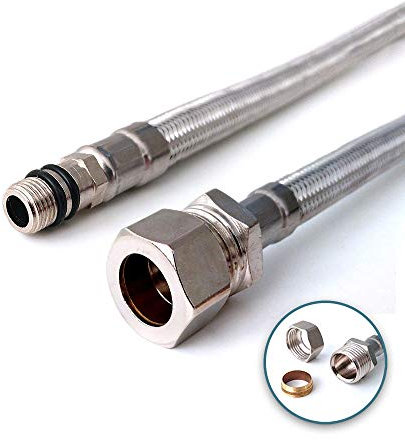 Xcel Home™ 2 x 300mm M10 x 15mm Compression Flexible Tap Connectors | Replacement DIY Boiler/Kitchen Sink/Bathroom Basin Monobloc Tap Flexi Pipes