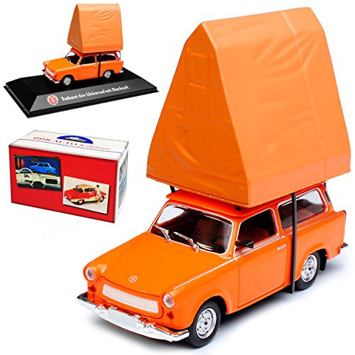 Atlas Trabant 601 Universal Kombi Orange mit Dachzelt 1964-1990 DDR 1/43 Modell Auto mit individiuellem Wunschkennzeichen