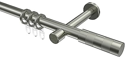 INTERDECO Gardinenstange 20 mm, moderne Vorhangstange aus Metall, Edelstahl-Optik, zur Wand- und Deckenmontage, Typ 10203525, 280 cm