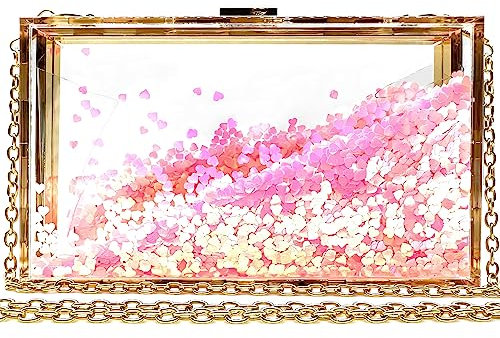JeVenis Rosa Transparente Handtasche Durchsichtig Clearbag Clutch Hochzeit Goldene Damen Clutch Weiße Hochzeit