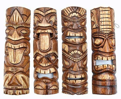 4 Tiki Máscaras 50cm Im Hawai Estilo Kit de 4 Máscara de Madera Máscara de Pared Caribe Sur
