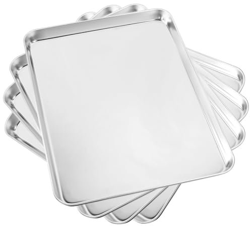 Backblech, 4 Stück yododo Cookie Blatt Metall Edelstahl Backblech Pfannen, Rechteck Größe 40,6 x 30,5 x 2,5 cm, Spiegel Polieren & spülmaschinenfest, nicht giftig und gesund, Rost free & easy reinigen