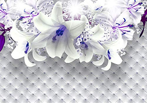 wandmotiv24 Fototapete Lilien Edel, XL 350 x 245 cm - 7 Teile, Wanddeko, Wandbild, Wandtapete, Perlen, lila, Polster M1904