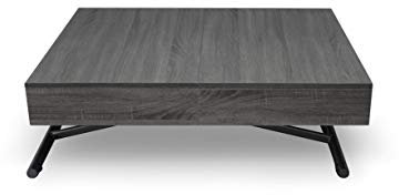 Menzzo Table Basse Relevable Extensible Bois Vintage | Table Escamotable Réglable en Hauteur et en Longueur | Bois, Vinatge, Metal | Pliée : 120x80x40 cm Dépliée : 80x190x75 cm