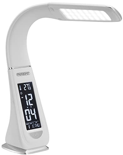 Monzana Schreibtischlampe LED mit Uhrzeit Wecker Temperatur Kalender Dimmbar Nachttischlampe Tischlampe Bürolampe Weiß