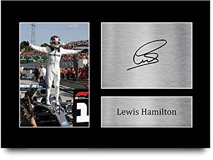 HWC Trading Lewis Hamilton Geschenk, signiertes A4-gedrucktes Autogramm, Mercedes F1, Geschenke, Druck, Foto, Bild (ungerahmt) Lewis Hamilton Celebration