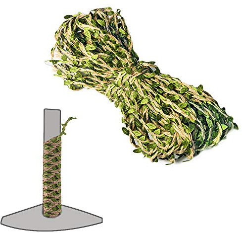 Hemp Rope for Cat Scratch Post Tree Refill, Cat Scratching Board Refill Cat Scratcher Accessories with Artificial Leaves, Home Vine Ribbon Decoration for Art & Crafts