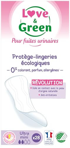Love & Green - Protège-lingeries Incontinence / Fuites urinaires - Protections écologiques absorbantes pour fuites urinaires légères - ULTRA MINI (28 unités)