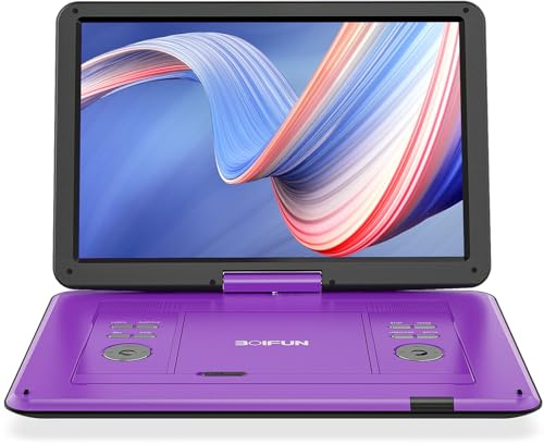 BOIFUN Reproductor de DVD portátil de 17.5 pulgadas con pantalla HD grande de 15.6 pulgadas, batería recargable de 6 horas, compatible con tarjeta USB/SD/sincronización de TV y múltiples formatos de