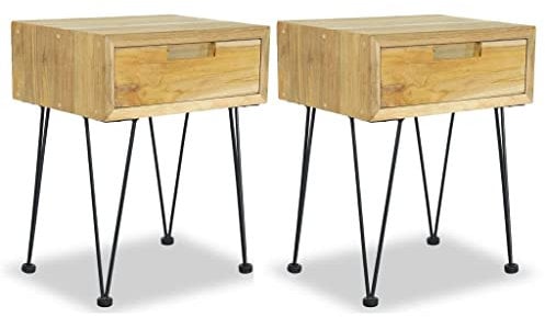 vidaXL 2X Teak Massiv Nachttisch Kolonialstil Nachtschrank Nachtkonsole Nachtkommode Schlafzimmer Kommode Schrank Telefontisch 40x30x50cm