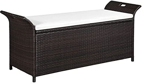 Polyrattan Gartenbank Gartensofa Sitzbank,Truhenbank mit Polster 138 cm Poly Rattan Braun