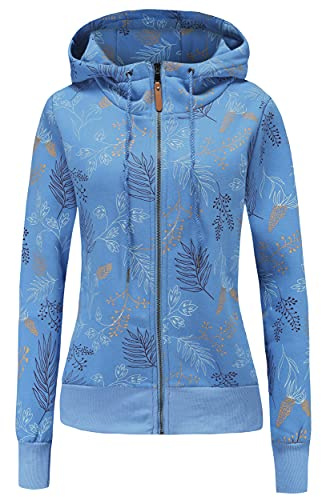 TrendiMax Felpa con Cappuccio con Zip Donna Autunno Inverno Giacca Hoody Hoodies Stampa (Cielo Blu, XL)