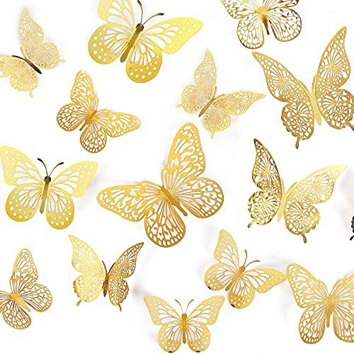 Butterfly Decorations 36 Pcs Glitter 3D Butterfly Cupcake Toppers Rose Gold Sliver Hollow Butterfly Personalised Cake Topper for Birthday Wedding Party Wall Sticker Decoration