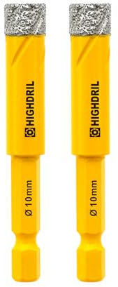 HIGHDRIL Trockene Fliesenbohrer Sechskant Bohrer zum Bohren von harte Fliesen Diamantbohrer 2 Stück 10 mm Diamanten kompatibel mit Bosch Makita u.v.m. Bohrmaschinen