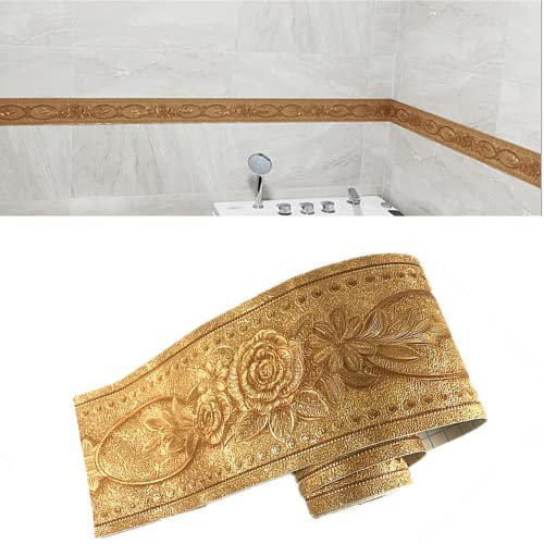 Self Adhesive 5 Meters Gold Peony 3D Peel and Stick Waterproof Wall Border Easy to Apply 4 Inch by 16.5 Feet, White