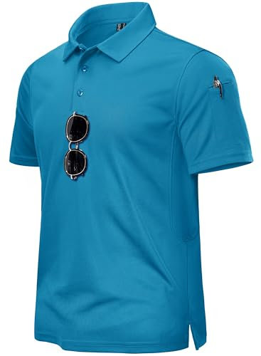 TACVASEN Polo Tops for Men Quick Dry Polo Golf Shirts Short Sleeve Tactical Polo Shirts Breathable Work Polo T-Shirt Blue Green,XL