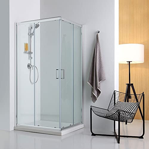 Kiamami Valentina - Box Doccia Scorrevole 80x100 | Ante Vetro Trasparente 6mm | Profili Alluminio Cromato | Piatto Doccia Ceramica 80x100