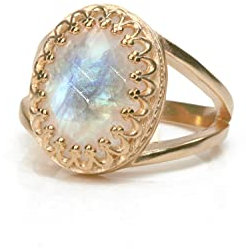 Mondstein Ringe für Frauen von Anemone Schmuck - Liebenswert Ovale Mondstein Ring mit 14K Roségold-Gefüllten Band - Wunderschöne Juni Geburtsstein Ring Größen 3-12,5 - Handgemacht von Kunsthandwerkern