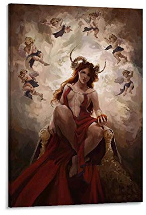 Retro Religiöse Kunst Poster Lilith Teufel und Engel Poster Dekorative Gemälde Leinwand Wandkunst Wohnzimmer Poster Schlafzimmer Gemälde 60 x 90 cm