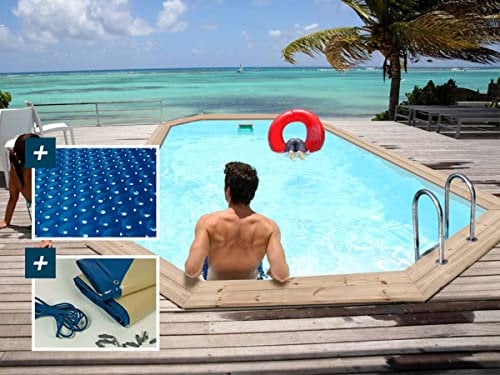 Habitat et Jardin Piscine Bois Cordoue - 3.48 x 2.15 x 1.18 m + Bâche à Bulles 180 µ - Bâche Hiver 280 g/m²