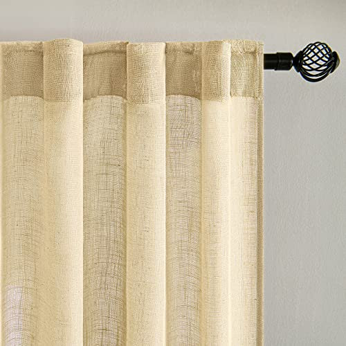 MIULEE Gardinen Vorhänge mit Kräuselband Voile Vorhang Modern Leinenoptik Halbtransparent für Wohnzimmer Schlafzimmer Schiebevorhang 2er Set Stores Beige 215x140 cm