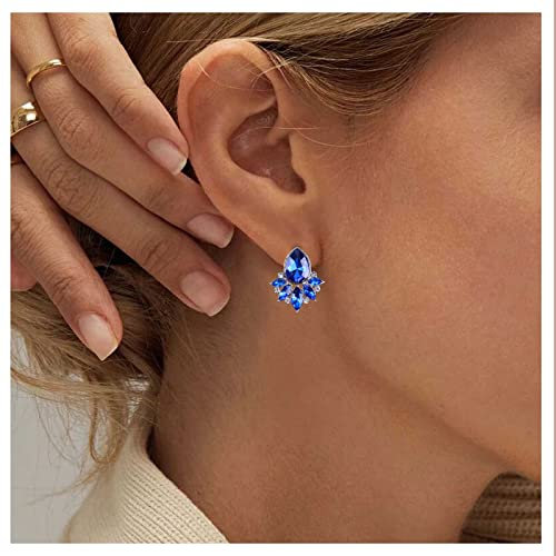 Allereya Vintage Zafiro Pendientes Cristal Zafiro Azul Flor Stud Pendientes Zafiro Lágrima Pendientes Zafiro Azul Cz Gota Agua Pendientes Joyería Para Mujeres Y Niñas