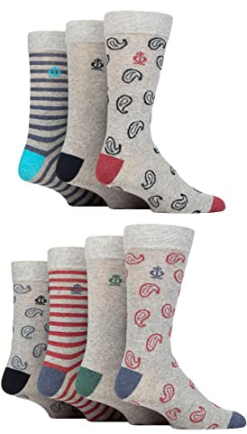 Jeff Banks Mens Recycled Cotton Patterned Socks Pack of 7 Swirl Light Grey 7-11
