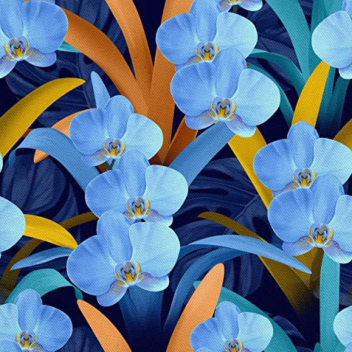 HEKO PANELS Stoff Oxford Wasserdichte Meterware Canvas-Stoff Polyester Stoff Zum Nähen Nähstoffe Möbelstoffe Dekostoffe Handwerken Wasserabweisend Blickdicht Blaue Orchideen 1 Meter 155 x 100 cm