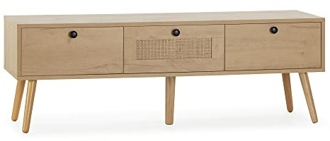 HOMN LIVING Mueble TV Bella 3 Puertas Color Roble con ratán Natural, 120 cm (Ancho) 39 cm (Profundo) 41 cm (Altura)