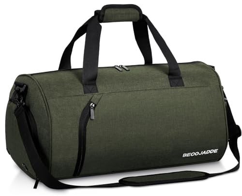 BECOJADDE Sporttaschen für Damen und Herren, 35L Reisetasche Duffel Bag Übernachtungstasche mit Schuhfach & Nassfach, wasserdichte Handgepäcktasche für Sport, Fitnessstudio, Schwimmen, Armeegrün