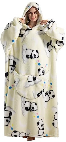 Ksnnrsng Übergroße Hoodie Sweatshirt Decken für Damen Herren, Pullover Kapuzenpullover Oversized Tragbare Decke Weich Hoodies Kapuzenpullover Einheitsgröße (Panda on Cloud-Extra lang)