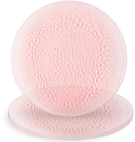 Blue Sky Organic 13 Hammered Pink Plastic Charger Plates - 4 Count | Durable & Stylish for Elegant Dining Events