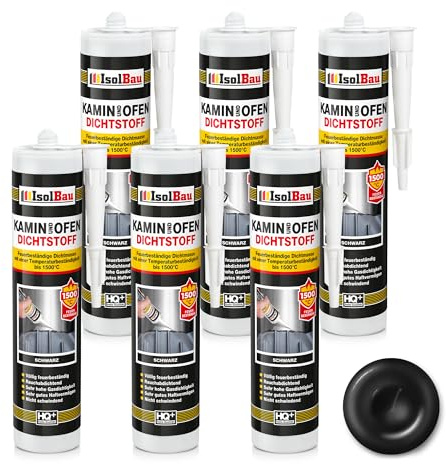 Isolbau Kamin & Ofen Dichtstoff - Feuerbeständige Dichtmasse bis 1500 °C - Für Reparatur & Füllung von Rissen in Kaminen & Öfen - Schwarz, 6 x 300 ml Tube